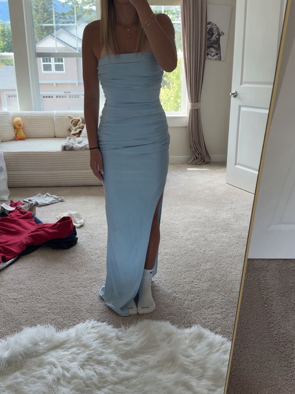 Windsor Light Blue Strapless Ruched Gown